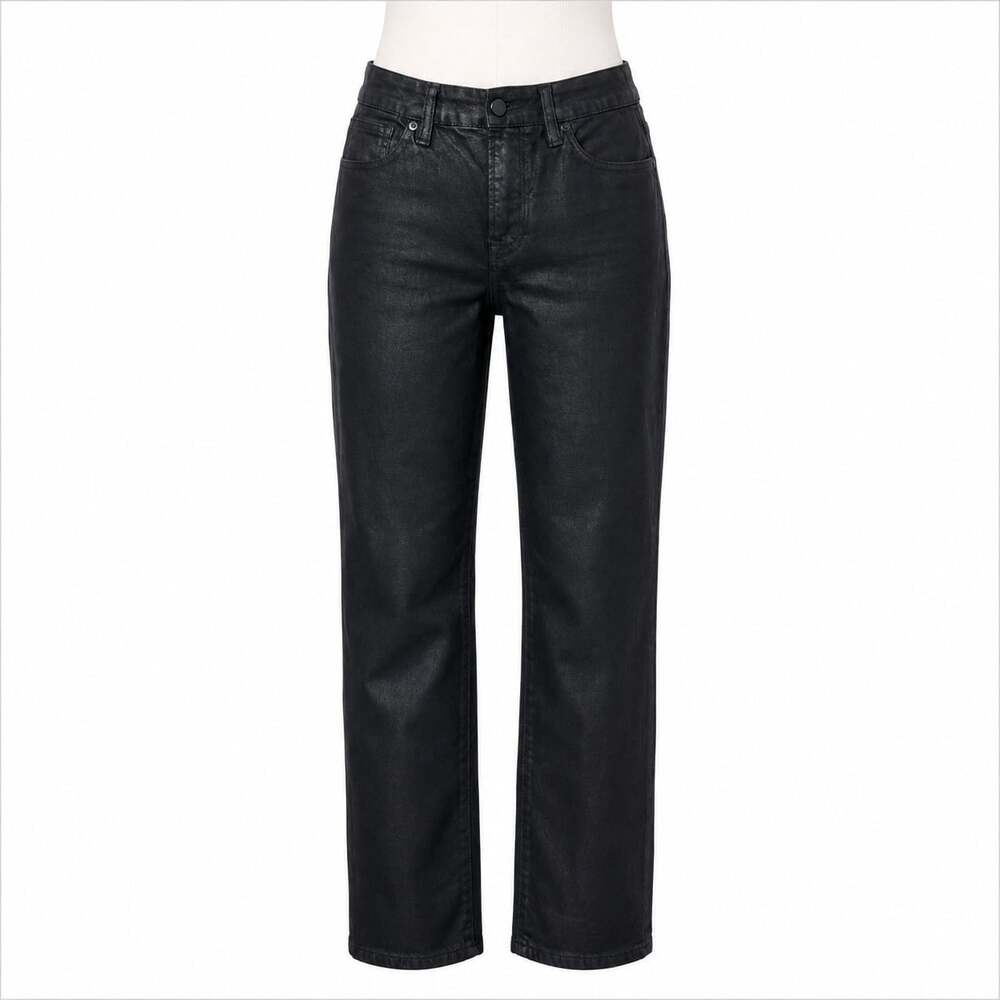 Good American Black Coated Jeans Women’s 8/29 Straight Leg GC001TNA
